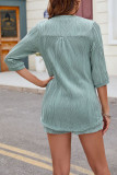 Solid Color V-Neck Shirt Shorts Two-Piece Set