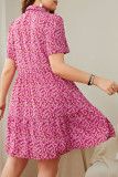 Pink Floral Loose Short Sleeve Dress