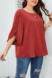 Solid Color Round Neck Seven Quarter Sleeved Shirt