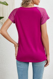 Solid Color Round Neck Lace Short Sleeved T-Shirt