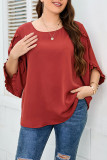 Solid Color Round Neck Seven Quarter Sleeved Shirt