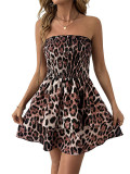 Sexy Strapless Backless Leopard Print Short Skirt Sleeveless Dress