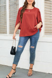 Solid Color Round Neck Seven Quarter Sleeved Shirt
