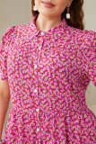 Pink Floral Loose Short Sleeve Dress