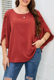 Solid Color Round Neck Seven Quarter Sleeved Shirt