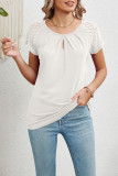 Solid Color Round Neck Lace Short Sleeved T-Shirt