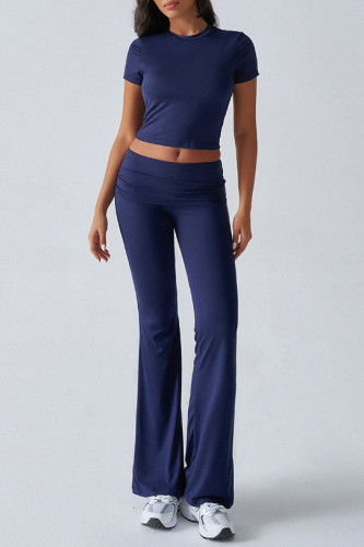 Solid Color Slim Fit Short Sleeved Pants Two-Piece Set