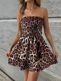 Sexy Strapless Backless Leopard Print Short Skirt Sleeveless Dress