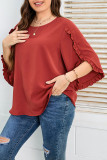 Solid Color Round Neck Seven Quarter Sleeved Shirt