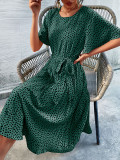 Women'S Lotus Leaf Leopard Print Short Sleeved Pleated Dress