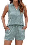 Solid Color Lapel Vest Pocket Shorts Two-Piece Set