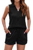 Solid Color Lapel Vest Pocket Shorts Two-Piece Set