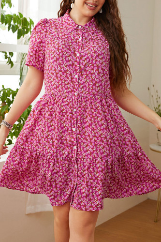 Pink Floral Loose Short Sleeve Dress