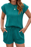 Round Neck T-Shirt Shorts Solid Color Two-Piece Set