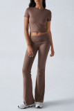 Solid Color Slim Fit Short Sleeved Pants Two-Piece Set