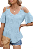 Solid Color V-Neck Off Shoulder Short Sleeved T-Shirt