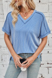 V-Neck Batball Sleeve Slit Pullover T-Shirt
