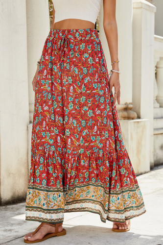 High Waisted Printed Breasted Split Skirt