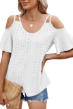 Solid Color V-Neck Off Shoulder Short Sleeved T-Shirt