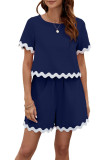 Round Neck Short Sleeved T-Shirt Shorts Two-Piece Set
