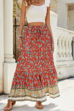 High Waisted Printed Breasted Split Skirt