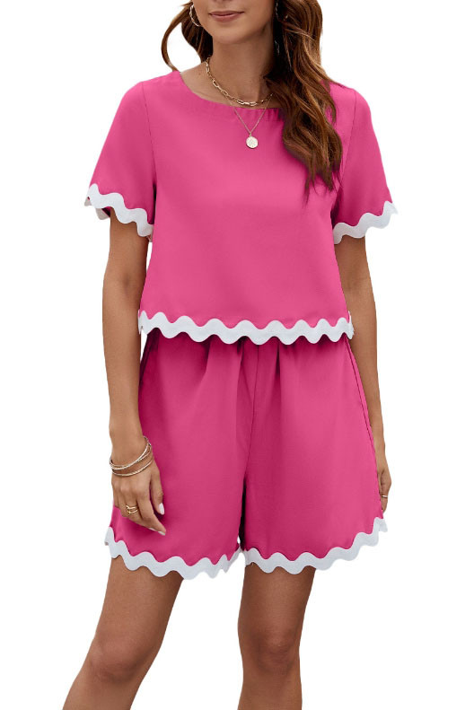 Round Neck Short Sleeved T-Shirt Shorts Two-Piece Set
