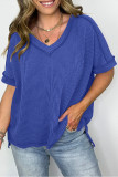 V-Neck Batball Sleeve Slit Pullover T-Shirt