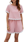 Round Neck Short Sleeved T-Shirt Shorts Two-Piece Set