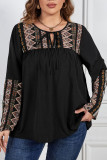 Round Neck Patchwork Printed Long Sleeved Shirt