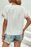 White V-Neck Floral Embroidered Shirt