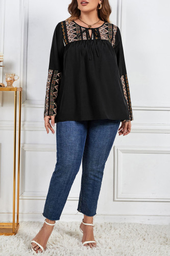 Round Neck Patchwork Printed Long Sleeved Shirt