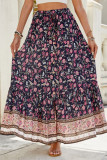 High Waisted Printed Breasted Split Skirt