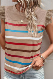 Lace Ruffle Sleeve Striped T-Shirt