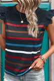 Lace Ruffle Sleeve Striped T-Shirt