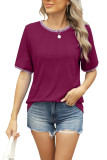Threaded Splicing Round Neck Short Sleeved T-Shirt