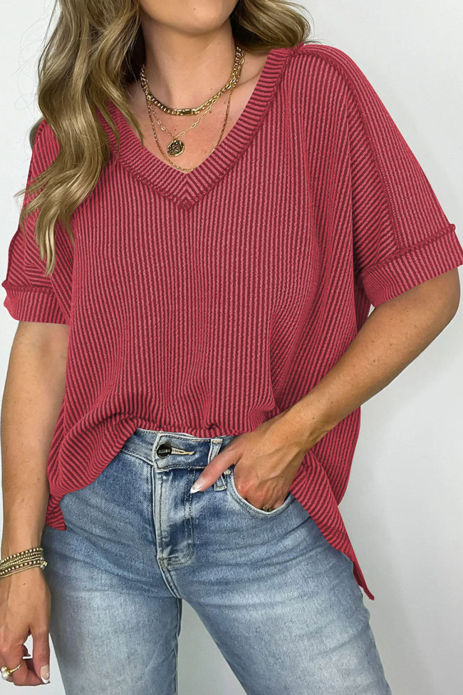 V-Neck Batball Sleeve Slit Pullover T-Shirt