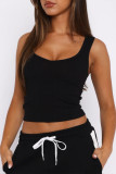 Solid Color Sexy Style Threaded High Elastic Vest