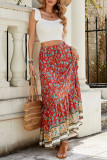High Waisted Printed Breasted Split Skirt