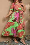 Flower V-Neck Short Sleeved Waist Cinching Dress