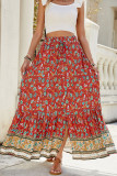 High Waisted Printed Breasted Split Skirt