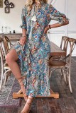 Summer Printed Lace Up Ruffle Edge Dress
