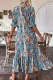 Summer Printed Lace Up Ruffle Edge Dress