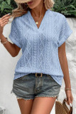 Hollow Jacquard V-Neck Loose Short Sleeved Shirt