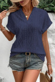 Hollow Jacquard V-Neck Loose Short Sleeved Shirt