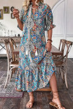 Summer Printed Lace Up Ruffle Edge Dress