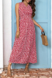 Beach V-Neck Floral Cinched Sleeveless Dress