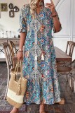 Summer Printed Lace Up Ruffle Edge Dress
