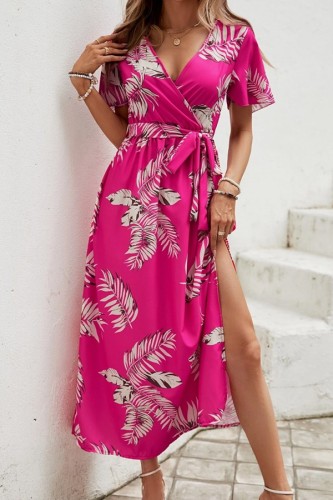 Holiday V-Neck Printed Short Sleeved Dress