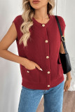 Red Round Neck Short Sleeved Knitted Cardigan Sweater