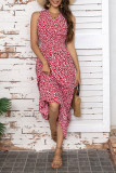 Beach V-Neck Floral Cinched Sleeveless Dress